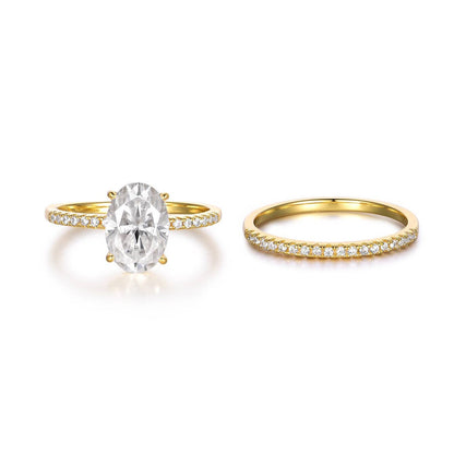 Oval Moissanite Solitaire Bridal Ring Set — Four-Prong · S925 Silver | Luvymia