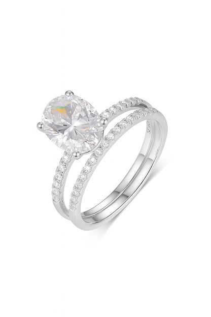 Oval Moissanite Solitaire Bridal Ring Set — Four-Prong · S925 Silver | Luvymia