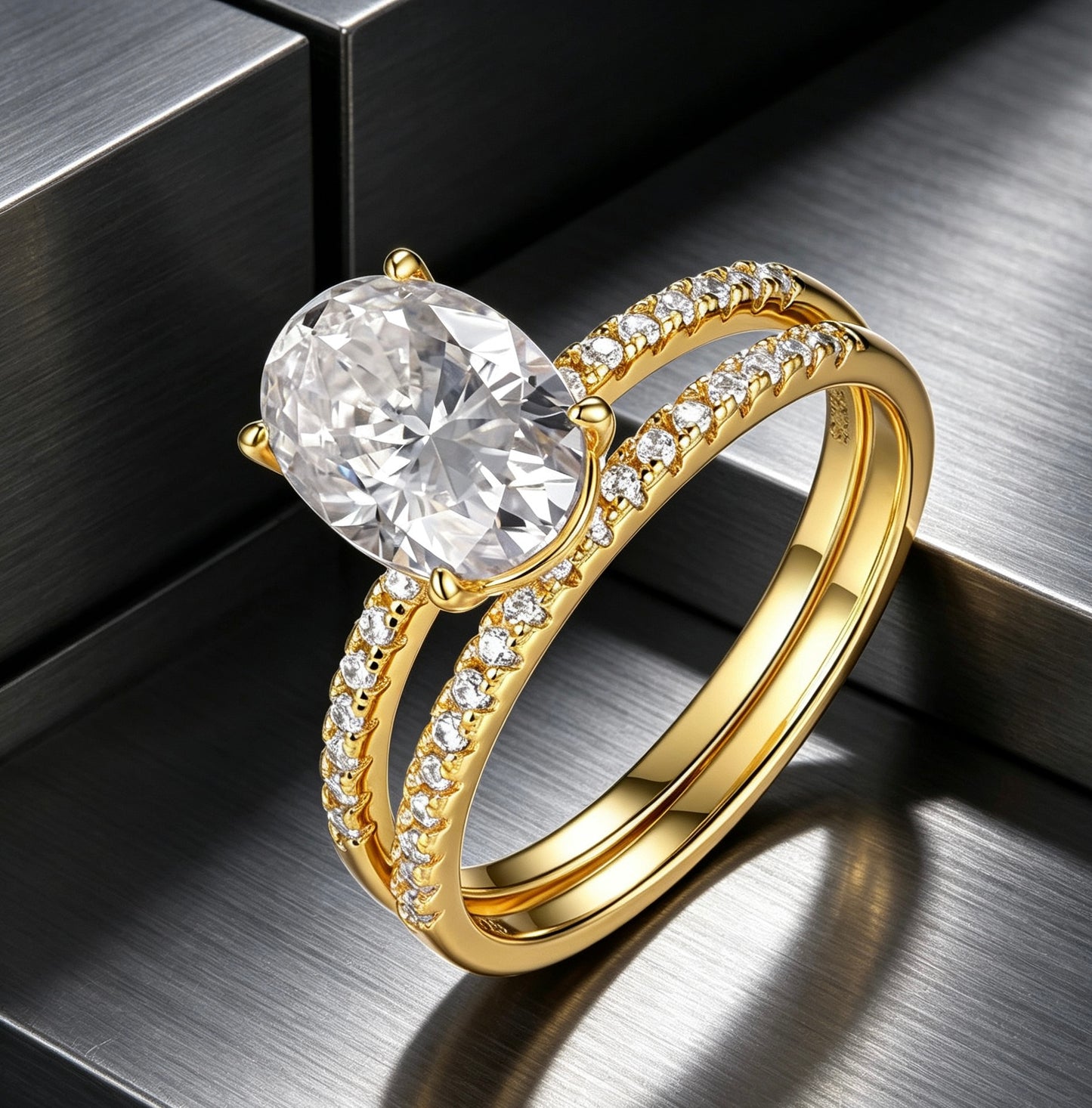 Oval Moissanite Solitaire Bridal Ring Set — Four-Prong · S925 Silver | Luvymia