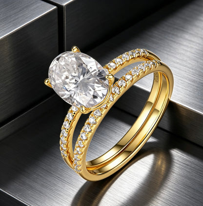 Oval Moissanite Solitaire Bridal Ring Set — Four-Prong · S925 Silver | Luvymia