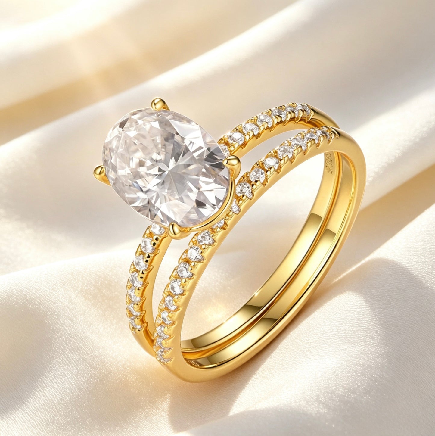 Oval Moissanite Solitaire Bridal Ring Set — Four-Prong · S925 Silver | Luvymia