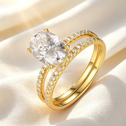 Oval Moissanite Solitaire Bridal Ring Set — Four-Prong · S925 Silver | Luvymia
