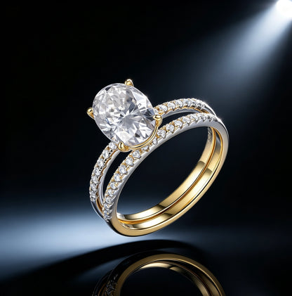 Oval Moissanite Solitaire Bridal Ring Set — Four-Prong · S925 Silver | Luvymia