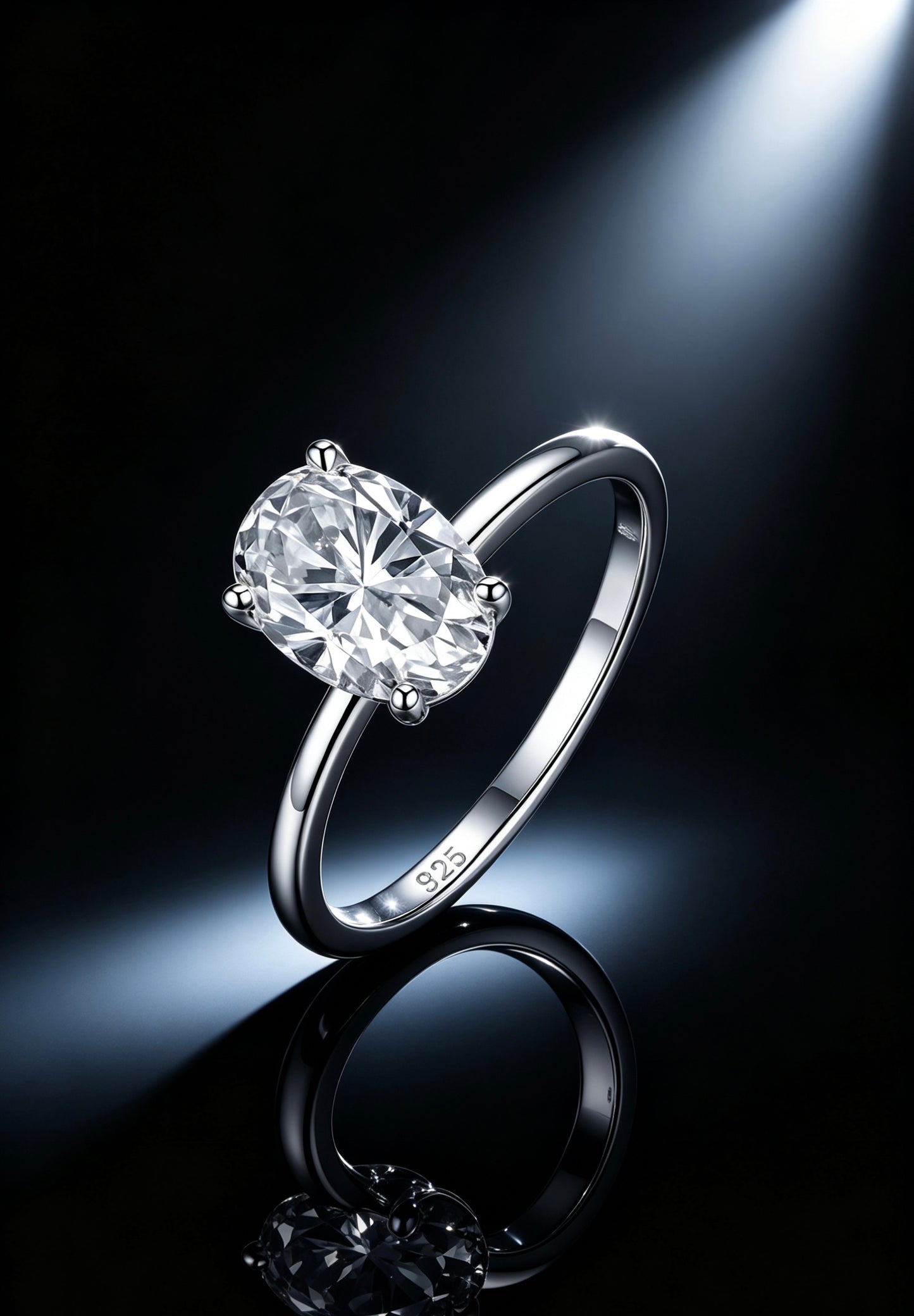 Oval Moissanite Solitaire Ring 7×10mm — D Color VVS1 · Four-Prong · S925 Silver | Luvymia