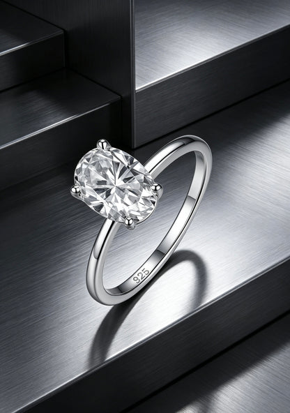 Oval Moissanite Solitaire Ring 7×10mm — D Color VVS1 · Four-Prong · S925 Silver | Luvymia
