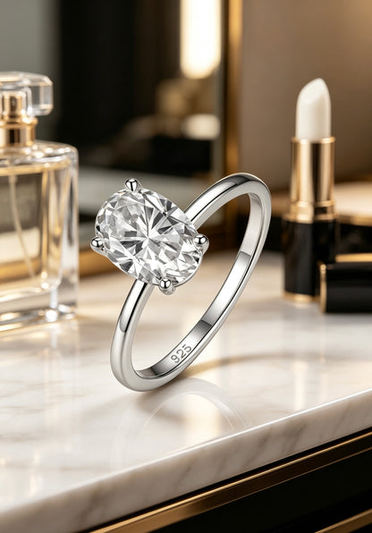 Oval Moissanite Solitaire Ring 7×10mm — D Color VVS1 · Four-Prong · S925 Silver | Luvymia