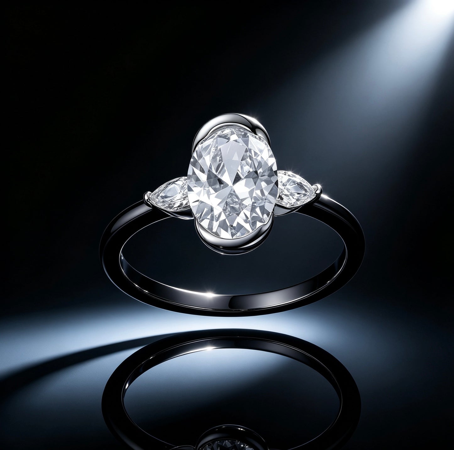 Oval Three-Stone Moissanite Ring — D Color VVS1 · Pear Side Stones · S925 Silver | LUMINA VOW