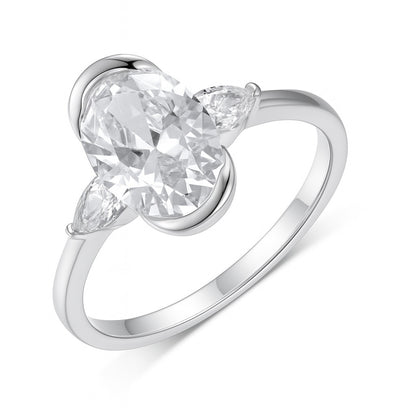 Oval Three-Stone Moissanite Ring — D Color VVS1 · Pear Side Stones · S925 Silver | LUMINA VOW