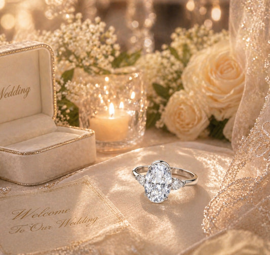 Oval Three-Stone Moissanite Ring — D Color VVS1 · Pear Side Stones · S925 Silver | LUMINA VOW