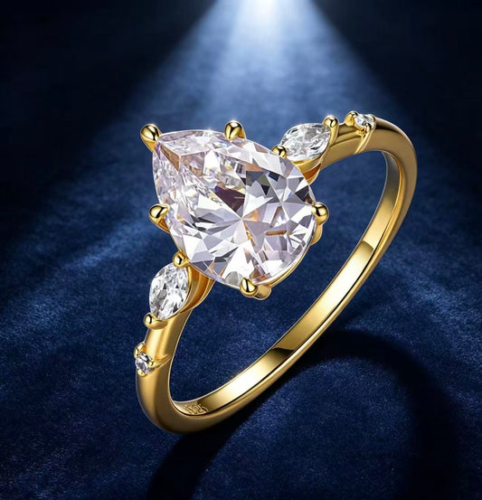 Pear Moissanite Engagement Ring · Scattered Petal Accents D Color VVS1 · Unique Bridal Ring S925 Silver | Luvymia