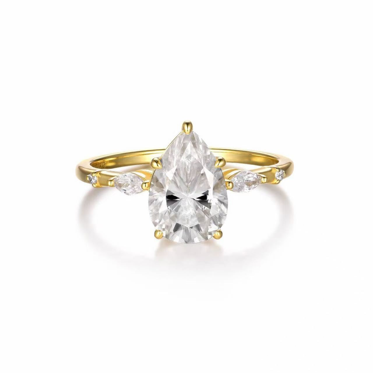 Pear Moissanite Engagement Ring · Scattered Petal Accents D Color VVS1 · Unique Bridal Ring S925 Silver | Luvymia
