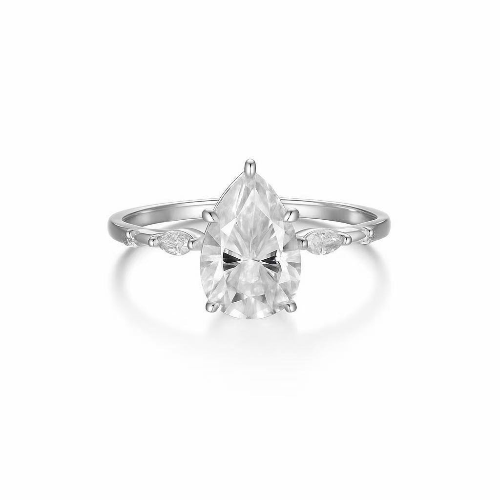 Pear Moissanite Engagement Ring · Scattered Petal Accents D Color VVS1 · Unique Bridal Ring S925 Silver | Luvymia