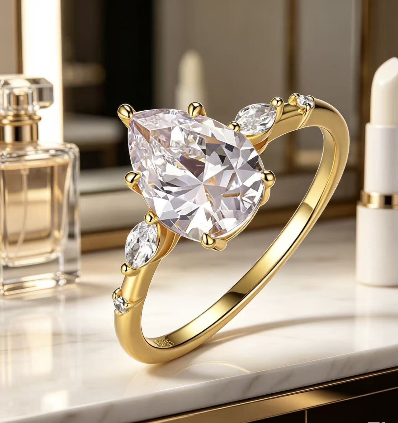 Pear Moissanite Engagement Ring · Scattered Petal Accents D Color VVS1 · Unique Bridal Ring S925 Silver | Luvymia