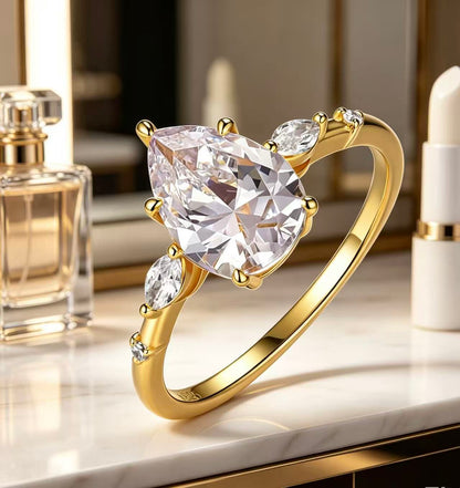 Pear Moissanite Engagement Ring · Scattered Petal Accents D Color VVS1 · Unique Bridal Ring S925 Silver | Luvymia