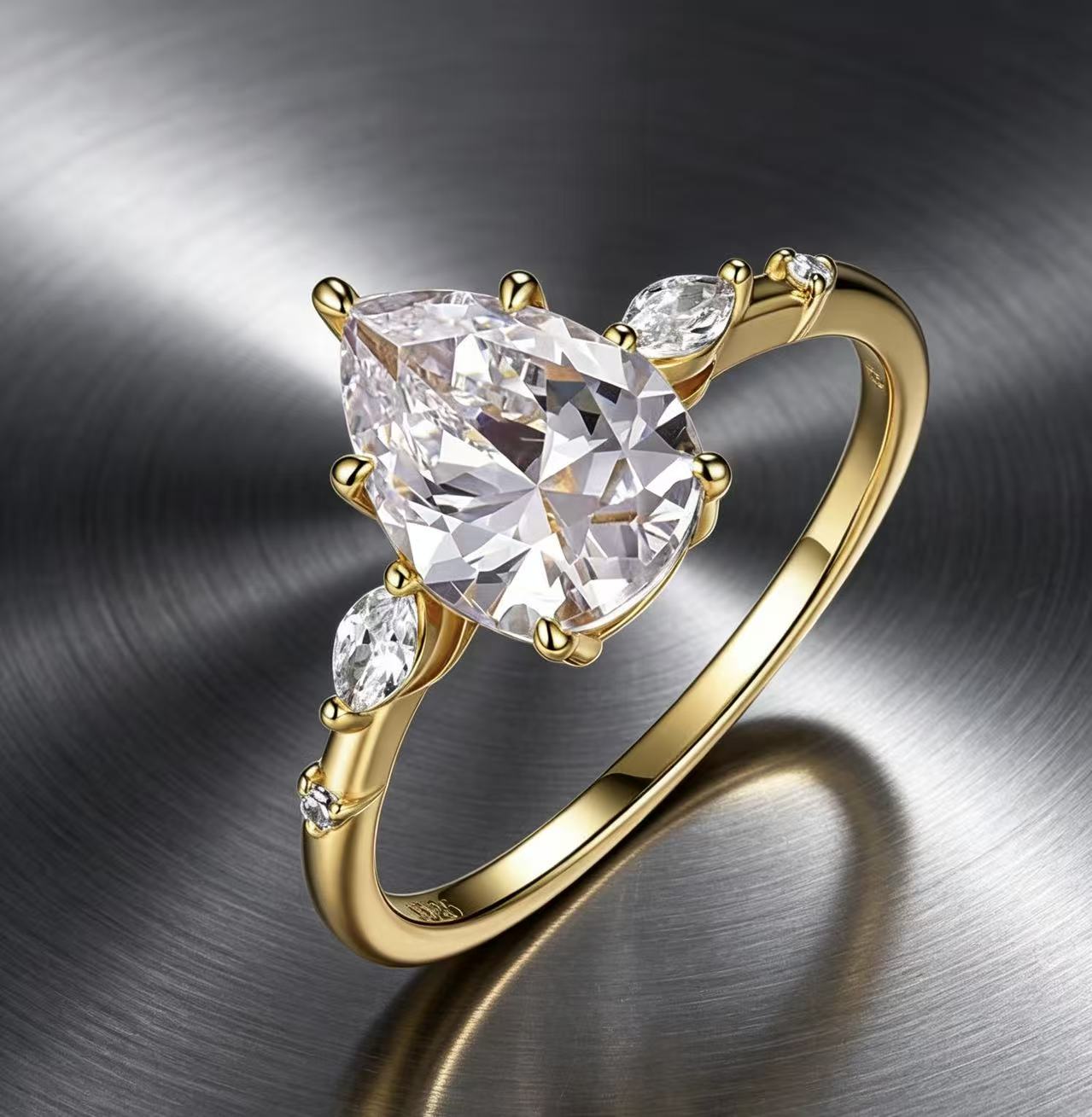 Pear Moissanite Engagement Ring · Scattered Petal Accents D Color VVS1 · Unique Bridal Ring S925 Silver | Luvymia