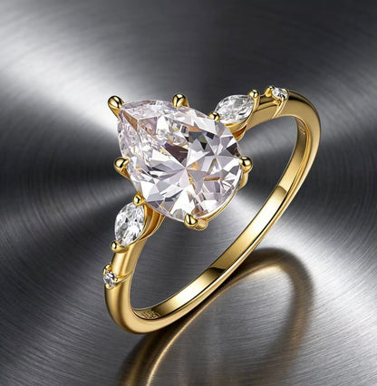 Pear Moissanite Engagement Ring · Scattered Petal Accents D Color VVS1 · Unique Bridal Ring S925 Silver | Luvymia