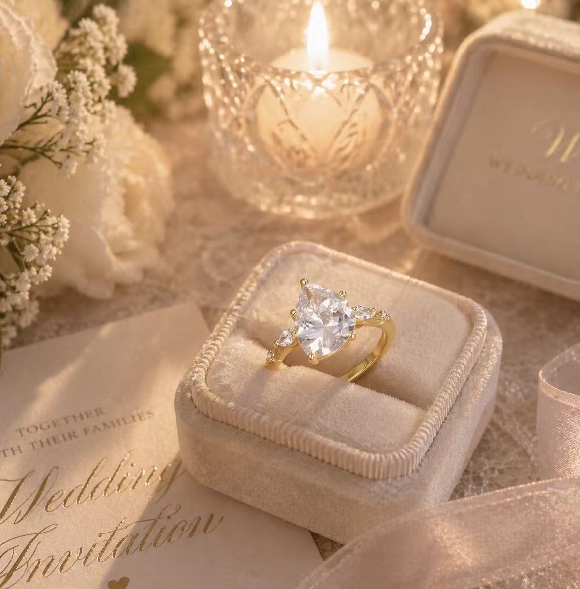 Pear Moissanite Engagement Ring · Scattered Petal Accents D Color VVS1 · Unique Bridal Ring S925 Silver | Luvymia