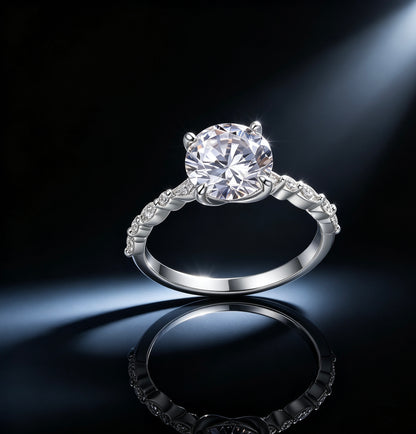 Round Moissanite Ring 9mm — D Color VVS1 · Marquise Band · S925 Silver | Luvymia