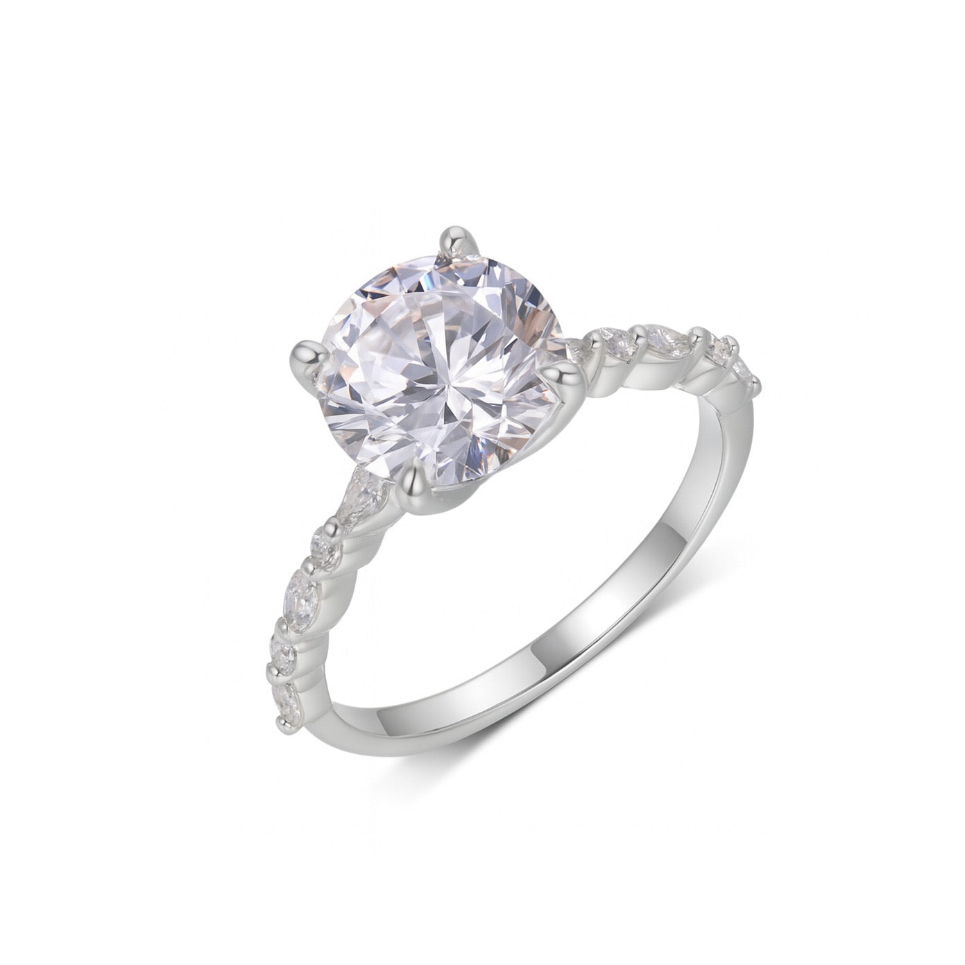 Round Moissanite Ring 9mm — D Color VVS1 · Marquise Band · S925 Silver | Luvymia