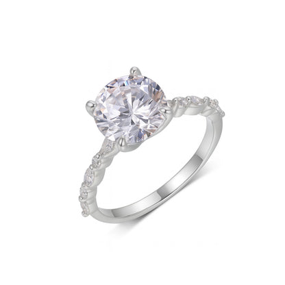 Round Moissanite Ring 9mm — D Color VVS1 · Marquise Band · S925 Silver | Luvymia