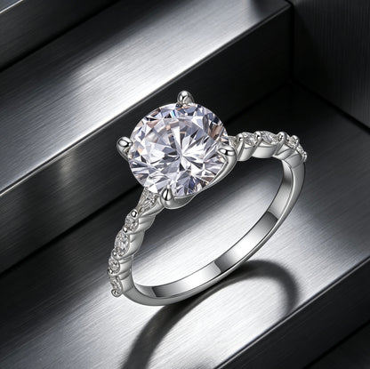 Round Moissanite Ring 9mm — D Color VVS1 · Marquise Band · S925 Silver | Luvymia