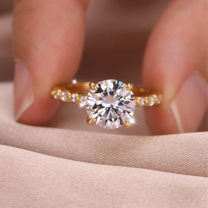Round Moissanite Ring 9mm — D Color VVS1 · Marquise Band · S925 Silver | Luvymia
