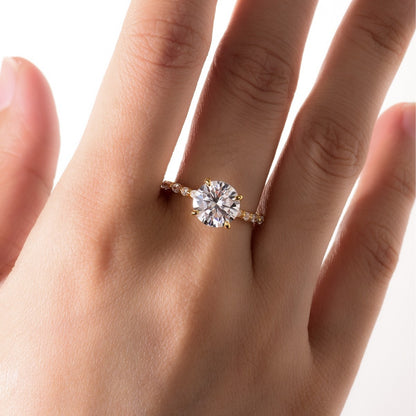 Round Moissanite Ring 9mm — D Color VVS1 · Marquise Band · S925 Silver | Luvymia