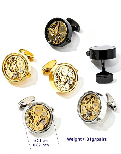 Skeleton Movement Cufflinks · Visible Gear Mechanism · Wedding Groomsmen · Brass | LUVYMIA