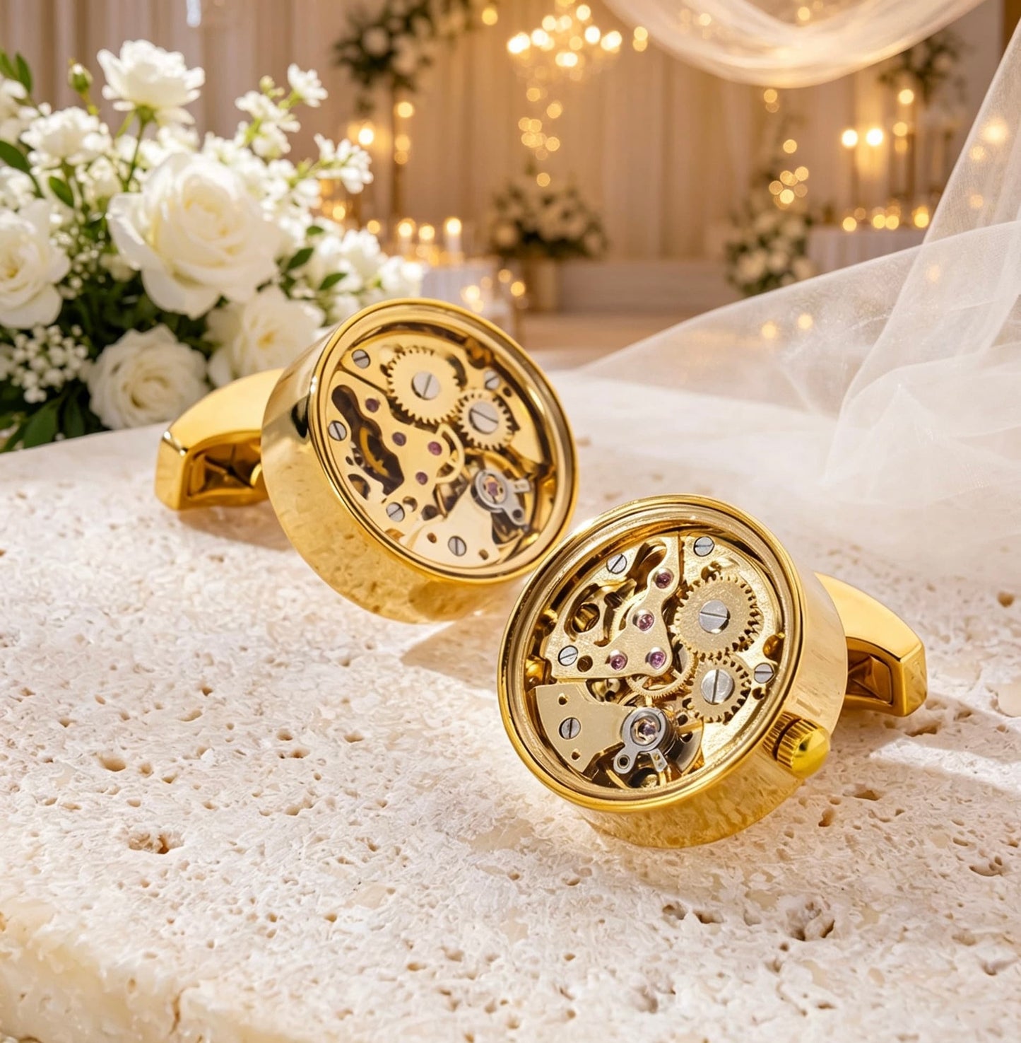 Skeleton Movement Cufflinks · Visible Gear Mechanism · Wedding Groomsmen · Brass | LUVYMIA
