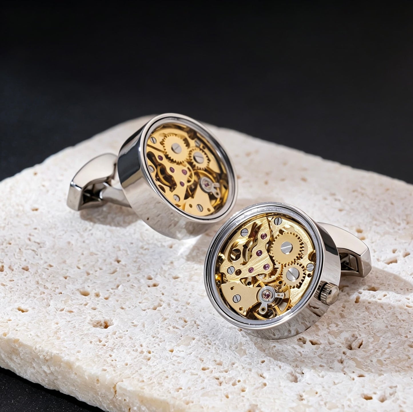Skeleton Movement Cufflinks · Visible Gear Mechanism · Wedding Groomsmen · Brass | LUVYMIA
