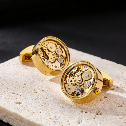Skeleton Movement Cufflinks · Visible Gear Mechanism · Wedding Groomsmen · Brass | LUVYMIA