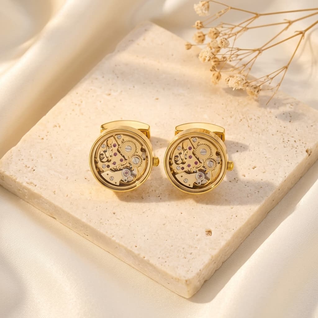 Skeleton Movement Cufflinks · Visible Gear Mechanism · Wedding Groomsmen · Brass | LUVYMIA