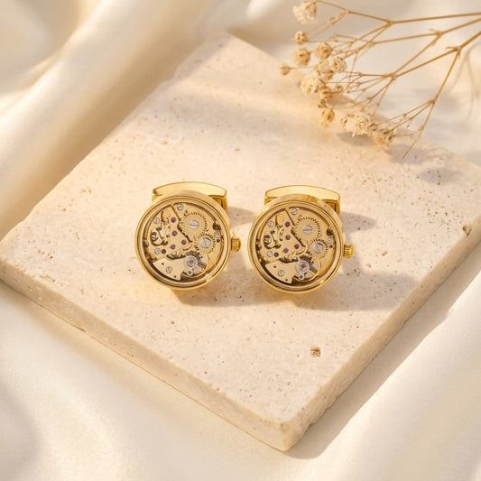 Skeleton Movement Cufflinks · Visible Gear Mechanism · Wedding Groomsmen · Brass | LUVYMIA
