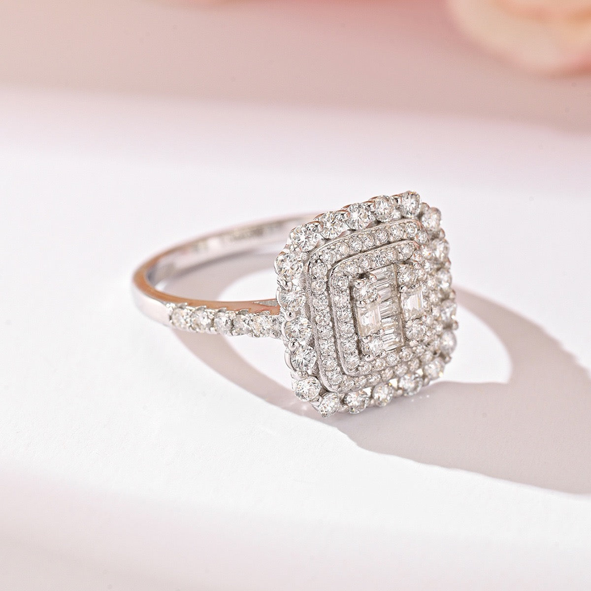Square Double Halo Moissanite Ring — D Color · 93 Stones · Baguette Cluster · S925 Silver | Luvymia