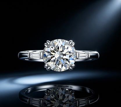 moissanite bridal ring six prong setting tapered baguette accents