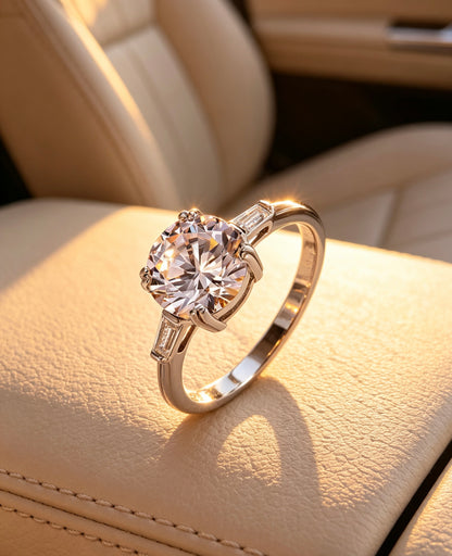 moissanite bridal ring six prong setting tapered baguette accents