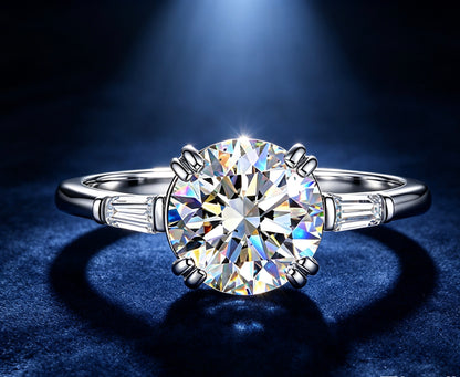 moissanite bridal ring six prong setting tapered baguette accents